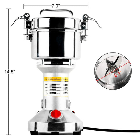 Turbo High Speed 700g Electric Grain Mill Grinder Powder Machine 2500W 36000RPM Stainless Steel with lid and blade view