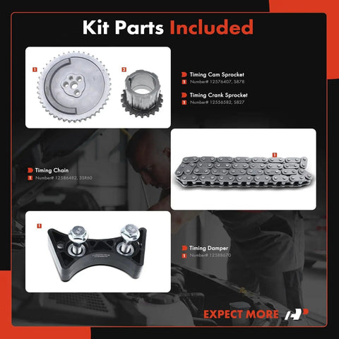 Beefed-Up Engine Timing Chain Kit With Damper And Sprocket For OHV V8 4.8L 5.3L 6.0L Fits Chevy GMC Pontiac SUVs Trucks Including Silverado
