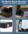 Heavy Duty 1U Rack Mount Shelf For Network Gear 19 Inch Server Bracket With Black Coated Steel Build shown with installation details.