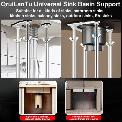 Undermount Kitchen Sink Bracket With Space Saving Upright Support Non Slip Shock Absorbing Pads Stainless Steel Adjustable Bracket