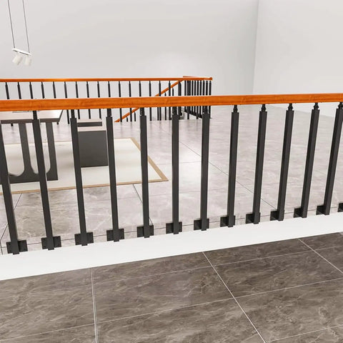 Rock Solid Heavy Duty Wrought Iron Side Mount Deck Spindle Railing Post 85Cm Black Rust Proof 6 Pack All Weather outdoor balcony railing view.