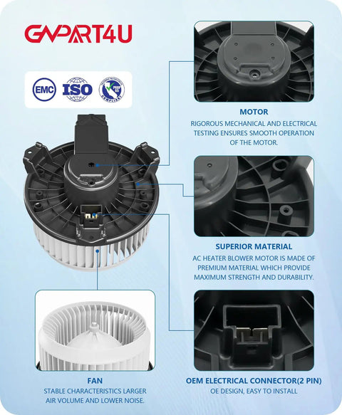 Front HVAC Blower Motor For 2009-2018 Dodge Ram 1500 2500 3500 showing motor details and fan design for direct fit installation.