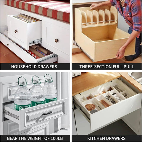 Top Shelf 18 Inch Soft Close Drawer Slides 6 Pair Full Extension Ball Bearing Side Mount Runners in household drawer setup.