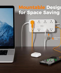 Heavy Duty Power Strip Surge Protector With 6 Ft Flat Plug Extension Cord Eight Widely Spaced Outlets And Quick Charge USB C A Ports in a mountable design.
