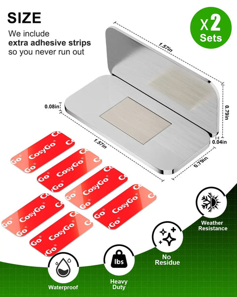 Ultra Thin 0.12 Inch Neodymium Magnetic Cabinet Catch With No Drill Adhesive Mount Flush Fit Magnetic Door Latch shown with adhesive strips