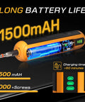 4V Cordless Electric Screwdriver Set With USB C Charge LED Light 26 S2 Bits Dual Activation showing 1500mAh battery capacity