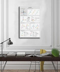 City Map And Scenic Landscape Canvas Wall Art Print For Living Room Bathroom Kitchen Boho Inspired Dope Vibe Framed Decor Abstract Inspirational Home Office Artwork with vector illustrations displayed above a modern desk in a minimalist office space.