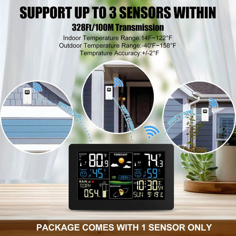 All In One Weather Station With Rain Gauge And Wireless Indoor Outdoor Sensors, Digital Thermometer Barometer Hygrometer, Atomic Clock, Real Time Forecasts And Alerts For Home Garden