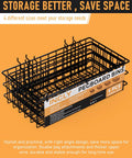 Four Pack Pegboard Baskets Set With Four Sizes S M L XL Black Metal Wire Bins for pegboard storage and garage organization.
