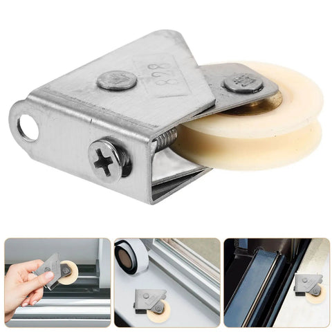 Heavy Duty Stainless Steel Sliding Door Pulley Roller With Double Bearing Adjustable Wheel, close-up view showcasing nylon wheel.