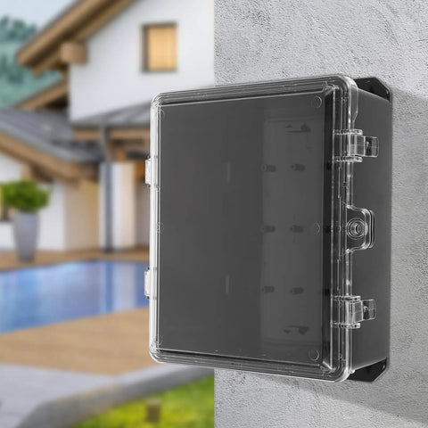 Outdoor Electrical Junction Box Waterproof Weatherproof Enclosure Plastic Box With UV Protection Easy Installation For Components And Equipment In Industrial Setups Rugged And Heavy Duty All Weather Housing mounted outdoors on wall