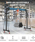 2 Ton Gantry Crane With Adjustable 8 To 12 Ft Height, 4400 Lbs Capacity, Manual Trolley Hoist in warehouse lifting pipes