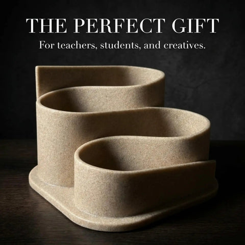 Must Have Aesthetic Desk Organizer For Modern Workspaces With Boho Pen Holder And Neutral Beige Desk Accessories in wave shape.