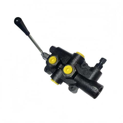 25 GPM 2750 PSI Hydraulic Log Splitter Valve With High Flow Heavy Duty Beefy Three Quarters Inch NPT Ports, visible from side view.