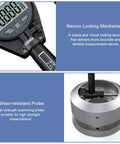 HDLNKAK digital dial indicator bore gauge with LCD display; 0.7-6 in range, 0.0005 in resolution, wear-resistant probe.