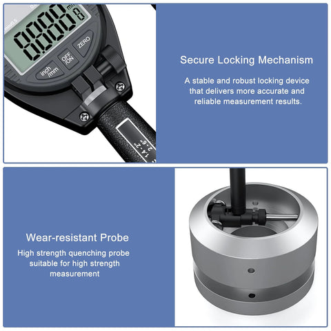 HDLNKAK digital dial indicator bore gauge with LCD display; 0.7-6 in range, 0.0005 in resolution, wear-resistant probe.