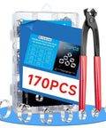 170 Pcs 304 Stainless Steel Single Ear Hose Clamp Set With Ear Clamp Pincer 11 Sizes From Six To Twenty Five Point Six Millimeter