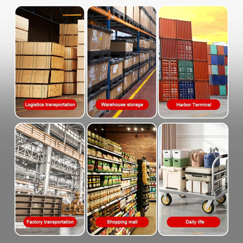 Logistics and storage settings for Beefy Top Plate Swivel Caster Wheels With Brake, Heavy Duty PU Castors displayed in various scenarios.