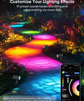 Smart Landscape Lighting Kit No-Fuss Six Pack Outdoor Spotlights illuminating colorful garden path with IP65 Waterproof