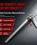 Built Like A Tank Manual Rebar Bender And Mini Pipe Tool Heavy Carbon Steel Benchtop Workhorse with strong lever for easy bending.