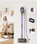 Heavy Duty Steam Mop Cleaner Chemical Free Floor Sanitizer For Hardwood Tile Laminate And Windows Featuring Rapid Heat Up and Smart Temperature Controls stored on wall with cord management.