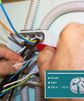 Close-up of 25 Pack Non Metallic Push In Wire Connectors 3/8 To 1/2 Inch Gray For NM Cable And Conduit installed in junction box
