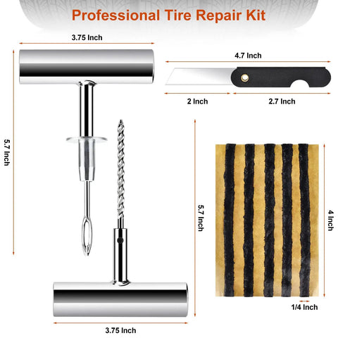 Heavy Duty Tire Repair Kit With Screw Plugs And T Handle, Rubber Nail Solutions And Screwdriver For Emergency Flat Tire Repair