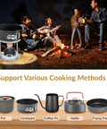 Refillable Butane Mini Burner For Tabletop Siphon Coffee Makers And Espresso Stoves next to campfire and cookware set