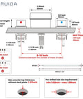Dimensions diagram of Eight Inch Widespread Tub Filler Faucet With Waterfall Spout Dual Handles High Flow Bath Mixer.