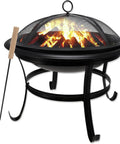 22 Inch Outdoor Wood Burning Fire Pit With Mesh Lid And Fire Picker Durable Alloy Steel Pit For Backyard Porch Deck Camping And BBQ Great For Cozy Campfire Moments