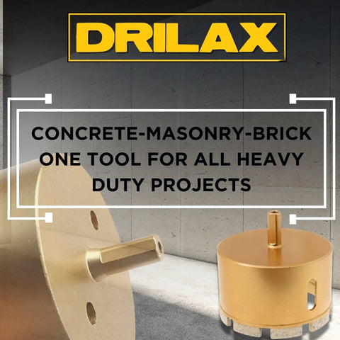Front and side view of 4 Inch Masonry Hole Saw With Heavy Duty Dry Core Diamond Bit And Precision Locator Guide for drilling