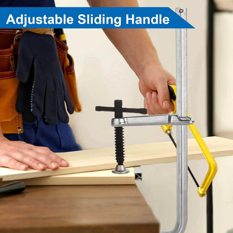 Two Pack 12 Inch F Clamps For Welding Heavy Duty Steel Clamps Set With 3 Inch Throat Depth And 1320 Lb Clamping Force in use on wood