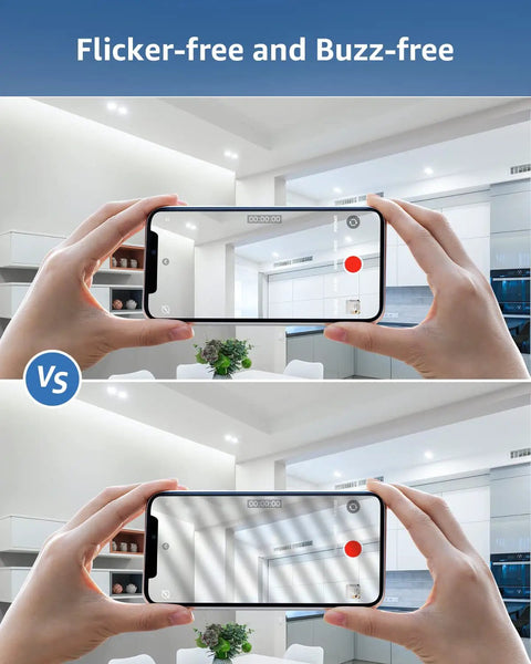 Comparison of flicker-free view from Non Dimmable 4W GU10 LED Light Bulbs 5000K Daylight White For Recessed Track Lighting 6 Pack