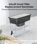 Slim Water Filter Dispenser For Home Use 35 Cup Pitcher With 200 Gallon Long Life Filter Reduces Chlorine PFOA PFOS And More BPA Free Black Built For The Fam Kitchen And Office Break Rooms shown on countertop with smart filter reminder