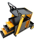 Heavy Duty Welding Cart With Two Tiers And 360 Degree Rolling Mobility Four Drawers And Tank Storage Safety Chains Built For TIG MIG And Plasma Cutter Tough As Nails Steel Construction 280 Pound Capacity Easy Roll Welder Organizer