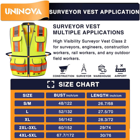 Image showing Surveyor Safety Vest With Reflective Strips ANSI Class 2 High Visibility Construction Work Vest With Pockets Zipper