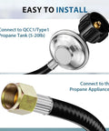 Universal 2 Feet Gas Grill Regulator And Hose For Propane Grills And Heaters All In One Easy Install Replacement For Weber Char Broil Nexgrill Patio Heaters And Fire Pits Outdoor, showing connectors.