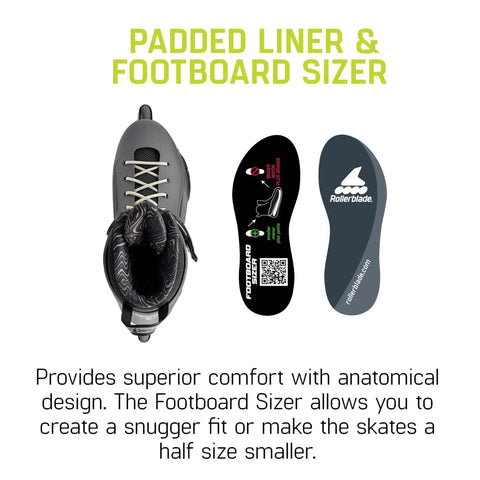 Top view of Lightning 90 Men's Urban Inline Skate with footboard sizer and padded liner, for superior comfort.