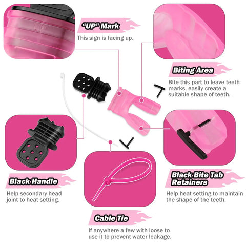 Two Pack Moldable Silicone Regulator Mouthpieces For Scuba Diving, Comfortable Bite Adjustable Fit, Zip Tie Included, Transparent Pink