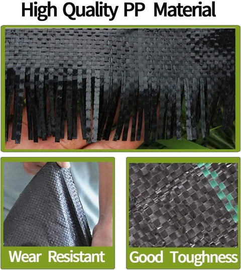 Close-up of Heavy Duty Weed Barrier Landscape Fabric 3.2 Oz with high-quality polypropylene, showing texture and durability.