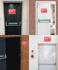 No Hassle Installation Heavy Duty Exit Signs With Left Arrow 10X7 Inch Fade Resistant Aluminum Safety Plaque on multiple doors.