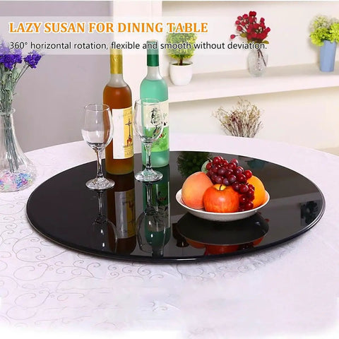 Heavy Duty Tempered Glass Lazy Susan Rolls Smooth With 360 Swivel, Giant Round Turntable Plate for dining table with fruits and drinks.