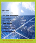 Super Easy DIY Solar Panel Guide To Make Your Own Panels Under One Dollar Per Watt With Step By Step Wiring And Video Tutorial Access For Off Grid Newcomers Seeking Noob Approved Bang For Your Buck Energy Independence with solar panels and instructional text.