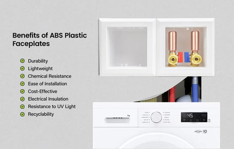 Heavy Duty Double Interlocking Washing Machine Outlet Box with benefits of ABS faceplates on wall above washer
