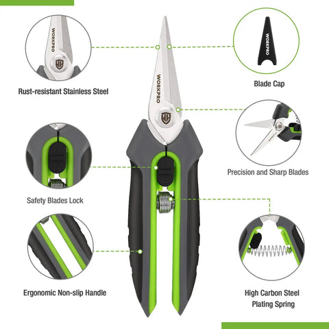 Two Pack Garden Pruning Shears With Sheath 6.5 Inch Small Hand Pruners Snips Clippers Spring Loaded Comfort Grip for trimming
