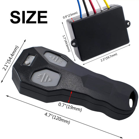 12V Wireless Winch Remote Control Kit For Easy Vehicle Recovery And Off Road Lifting, Universal Receiver, DIY Install, Works With 9 To 30V Systems, Reverse Voltage Remote To Run Winch Motor, No Hassle Setup, 4.7 inch remote and receiver size