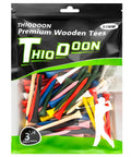 Pro-Grade Natural Wood Golf Tees Set Of 100 In Multiple Colors And Sizes 3-1/4 Inches 2-3/4 Inches 2-1/8 Inches Tall Tees For Reduced Side Spin And Friction, assorted colored tees in bag