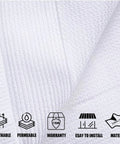 Close-up of Shade Cloth Ninety Percent White 8 By 10 Foot HDPE Sun Shade Sail material showing texture and features icons