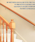 90 degree returns on Premium Grade Six Foot Red Oak Handrail Kit with brass arms, preventing clothes from getting caught.