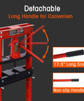 Heavy Duty 12 Ton Hydraulic Shop Press With Adjustable Work Table For Bearing Installation Metal Straightening Garage Tool, close-up view of detachable 17.5-inch long handle.